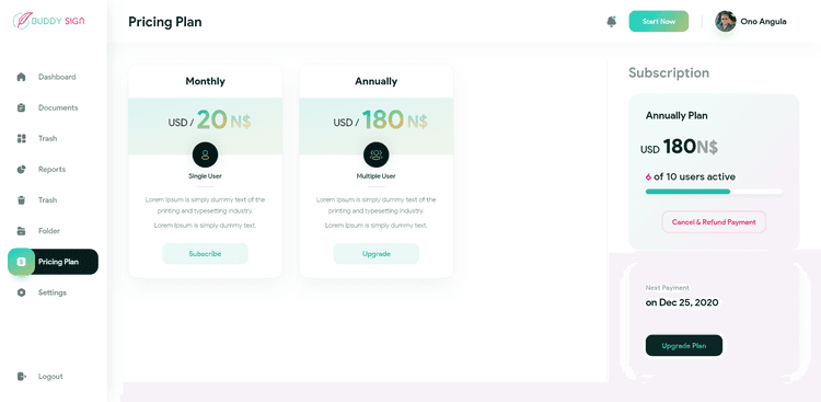 Buddy Sign Pricing Plan