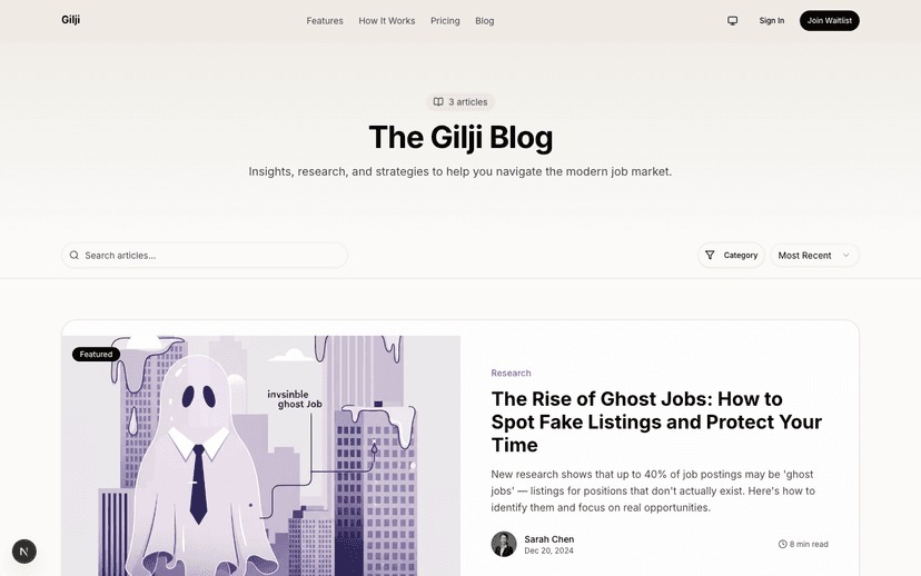 The Gilji Blog with featured article