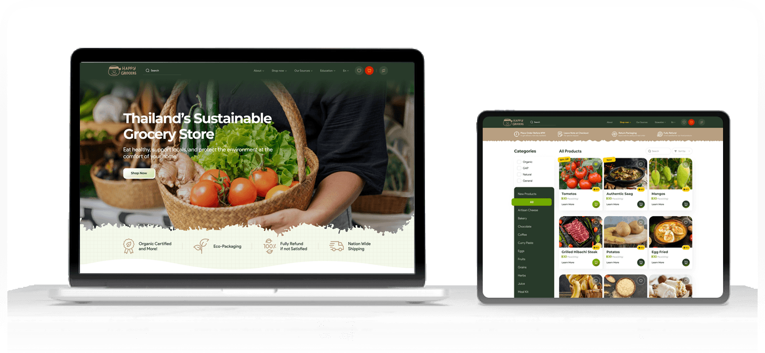 HappyGrocers e-commerce platform showcase