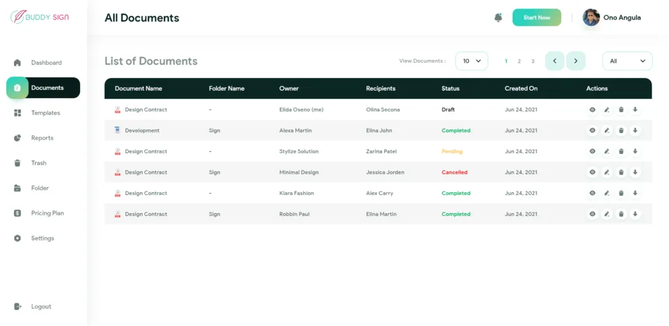 The Buddy Sign document list design